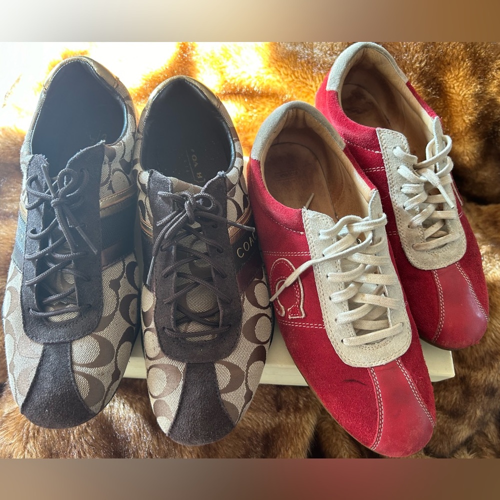 2 pair of coach sneakers women red 9.5 brown sz 10M